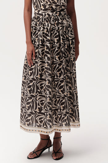 Yüksek Bel Fermuarlı Cepli Midi Çok Renkli Etek