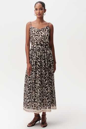 Yüksek Bel Fermuarlı Cepli Midi Çok Renkli Etek