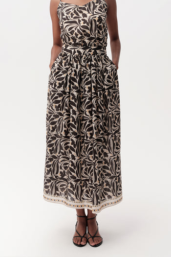 Yüksek Bel Fermuarlı Cepli Midi Çok Renkli Etek