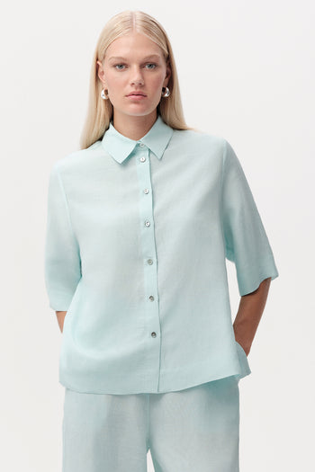 Gömlek Yaka Düğmeli Kısa Kollu Regular Turkuaz Gömlek