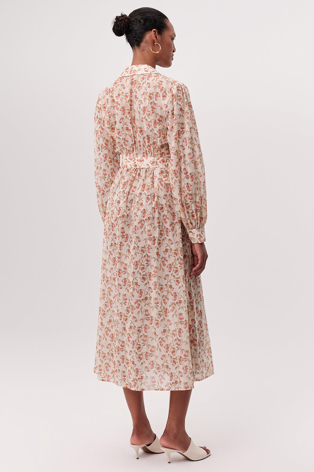 Gömlek Yaka Manşetli Bele Oturan Regular Midi Çok Renkli Elbise