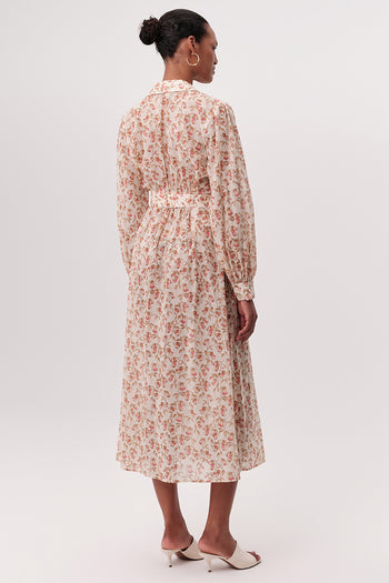 Gömlek Yaka Manşetli Bele Oturan Regular Midi Çok Renkli Elbise