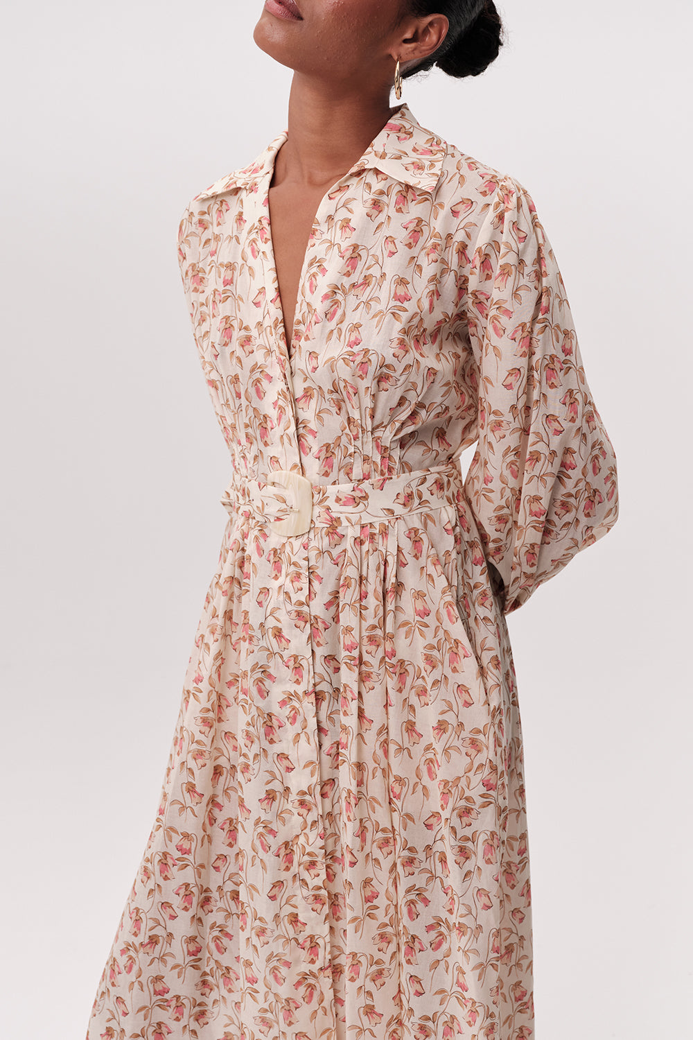 Gömlek Yaka Manşetli Bele Oturan Regular Midi Çok Renkli Elbise