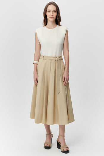 Bisiklet Yaka Cepli Regular Kuşaklı Regular Midi Ekru Elbise