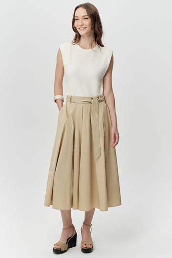 Bisiklet Yaka Cepli Regular Kuşaklı Regular Midi Ekru Elbise