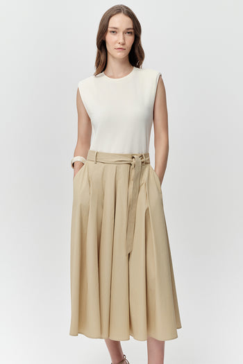 Bisiklet Yaka Cepli Regular Kuşaklı Regular Midi Ekru Elbise