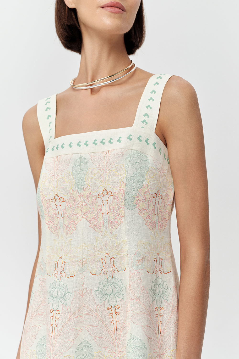 Bele Oturan Fermuarlı Keten Regular Midi Çok Renkli Elbise