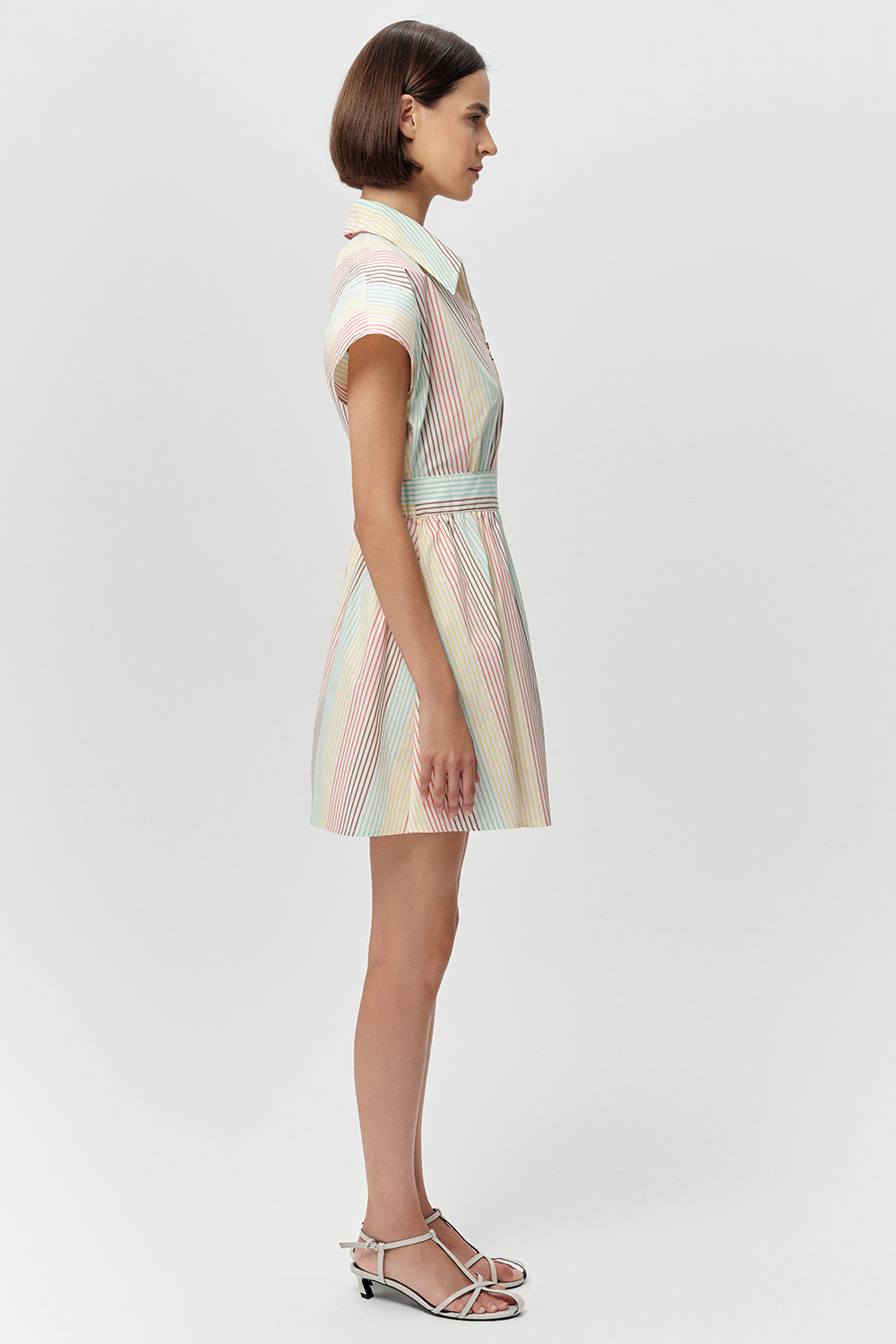 Kısa Kollu Gömlek Yaka Cepli Mini Regular Çok Renkli Elbise