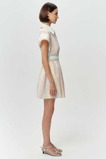 Kısa Kollu Gömlek Yaka Cepli Mini Regular Çok Renkli Elbise