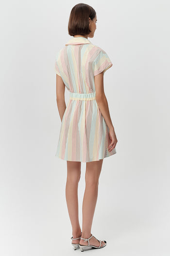 Kısa Kollu Gömlek Yaka Cepli Mini Regular Çok Renkli Elbise