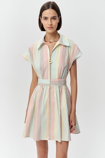 Kısa Kollu Gömlek Yaka Cepli Mini Regular Çok Renkli Elbise