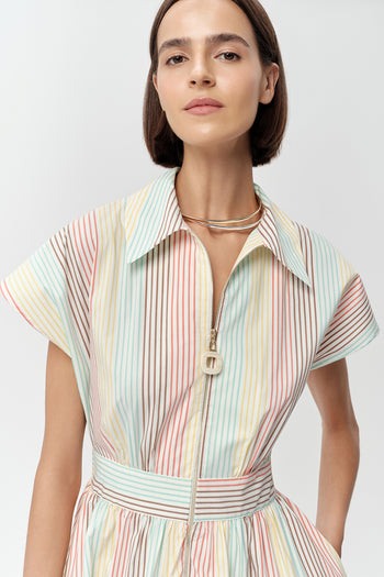 Kısa Kollu Gömlek Yaka Cepli Mini Regular Çok Renkli Elbise