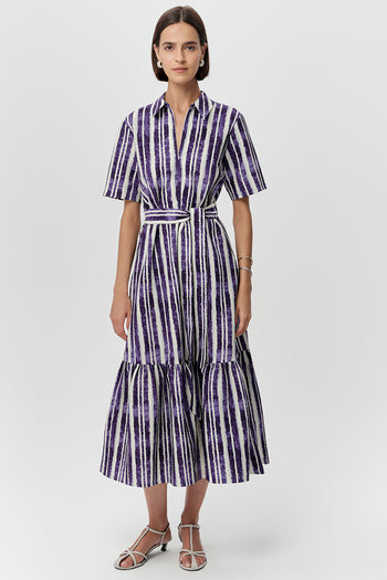 Gömlek Yaka Kısa Kollu Regular Midi Saks Kemik Elbise