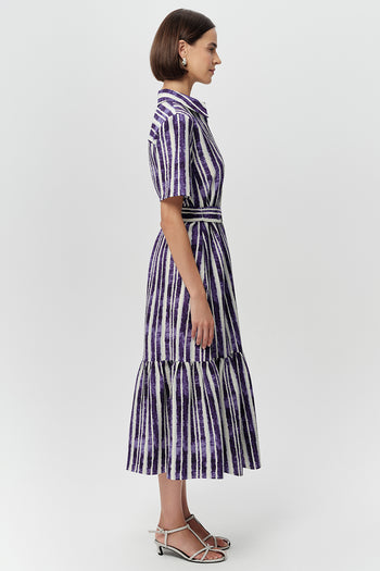 Gömlek Yaka Kısa Kollu Regular Midi Saks Kemik Elbise