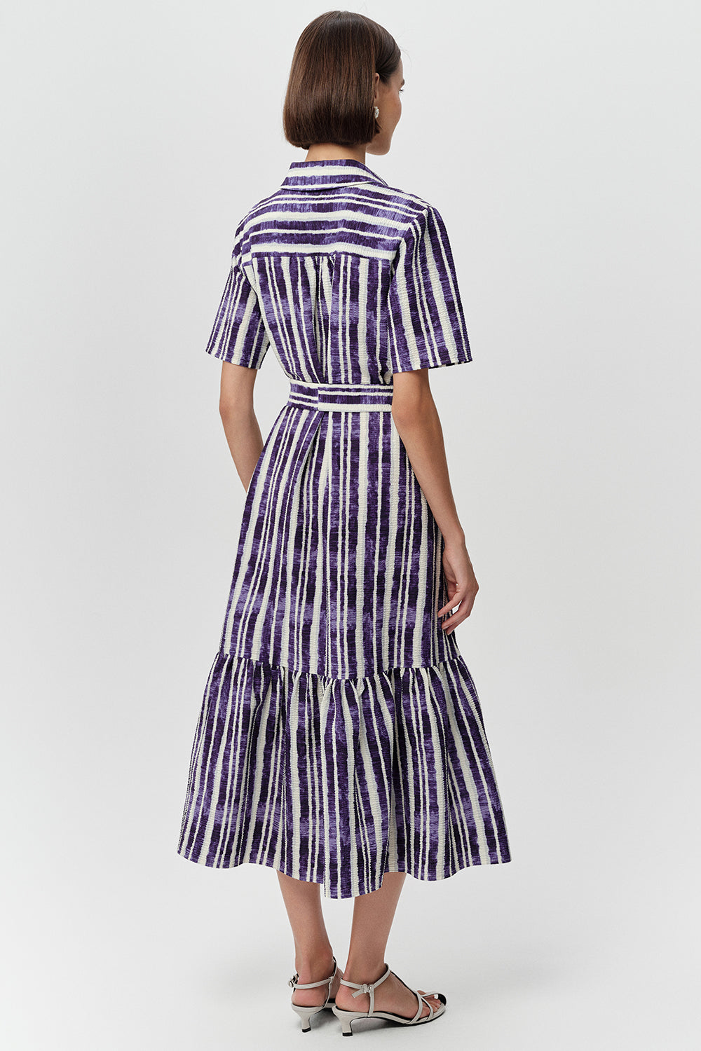 Gömlek Yaka Kısa Kollu Regular Midi Saks Kemik Elbise