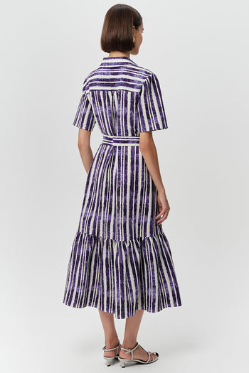 Gömlek Yaka Kısa Kollu Regular Midi Saks Kemik Elbise