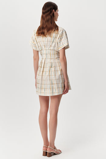 Gömlek Yaka Bele Oturan Kısa Kollu Regular Mini Çok Renkli Elbise