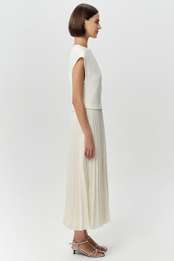 Bisiklet Yaka Astarlı Piliseli Midi Regular Ekru Elbise