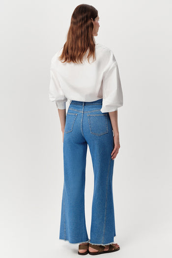 Yüksek Bel Geniş Paça Regular Denim Mavi Pantolon