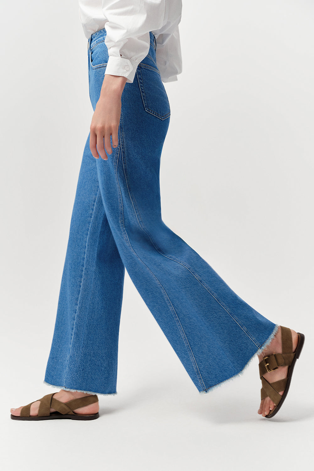 Yüksek Bel Geniş Paça Regular Denim Mavi Pantolon