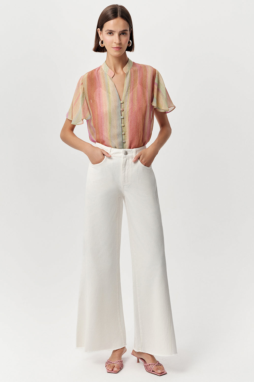 Yüksek Bel Geniş Paça Regular Denim Kemik Pantolon