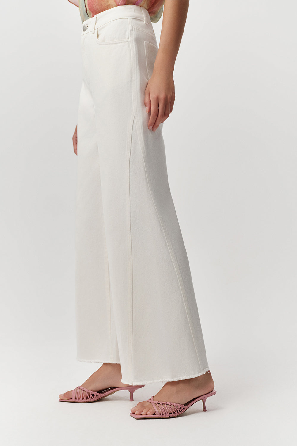 Yüksek Bel Geniş Paça Regular Denim Kemik Pantolon