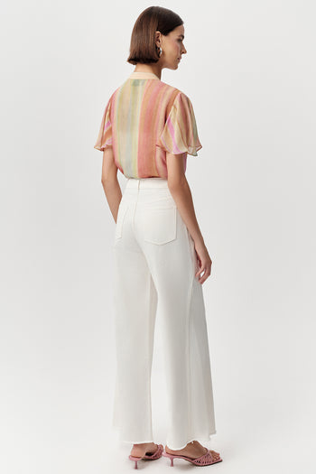 Yüksek Bel Geniş Paça Regular Denim Kemik Pantolon