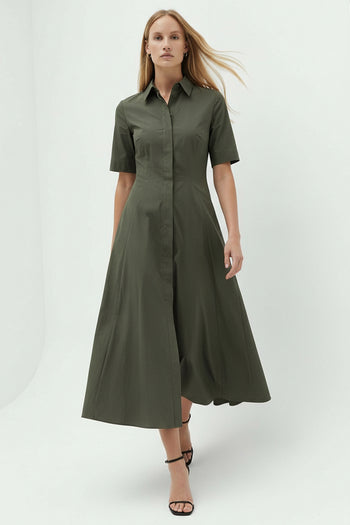 Pamuklu Haki Regular Gömlek Elbise