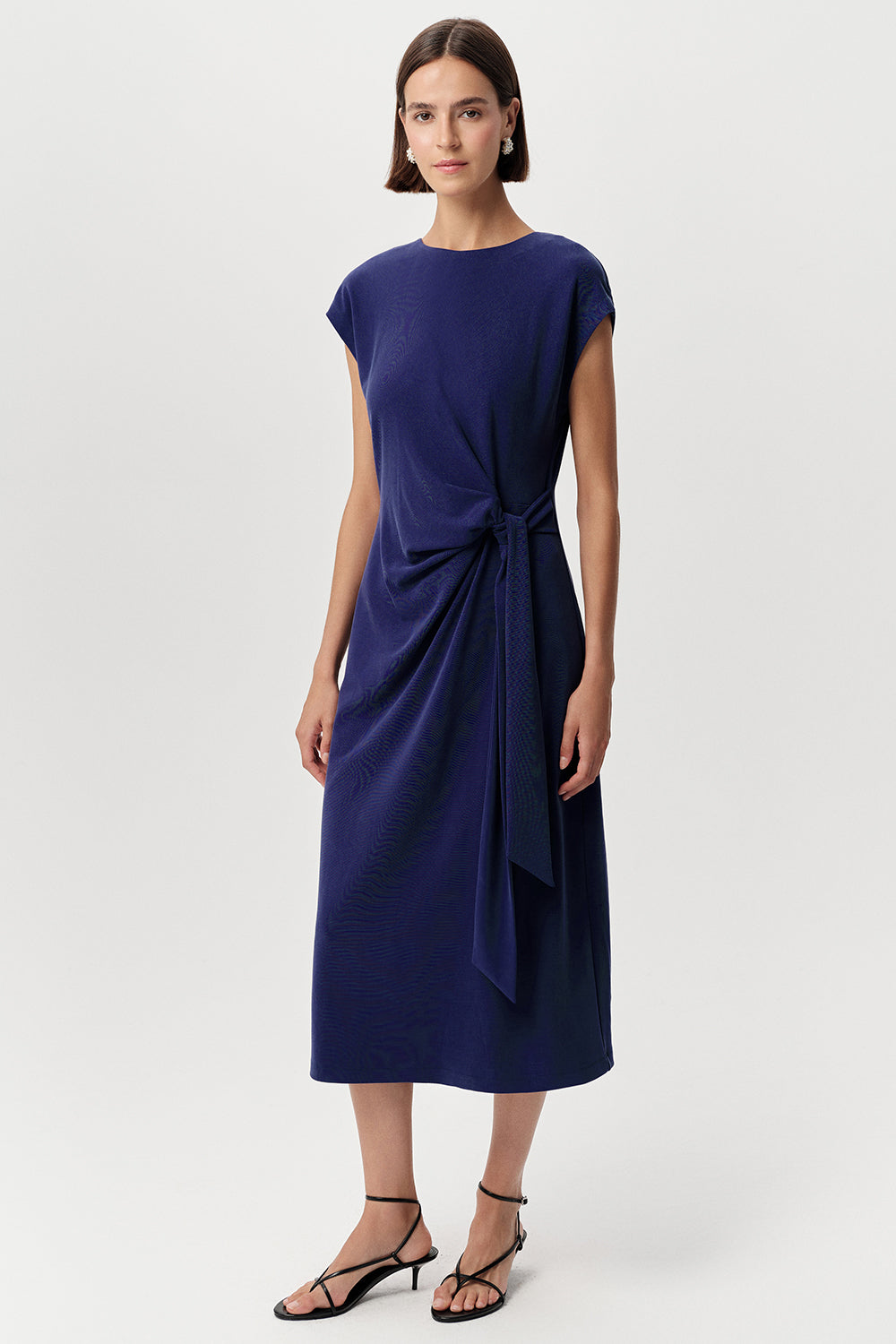 Bisiklet Yaka Fermuarlı Midi Regular Örme Lacivert Elbise