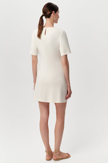 Bisiklet Yaka Belden Bağlamalı Mini Regular Örme Ekru Elbise