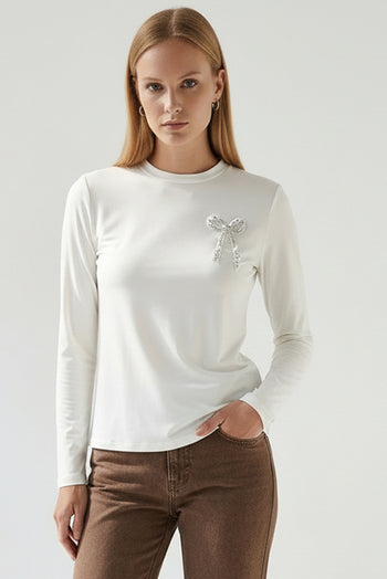 Bisiklet Yaka Uzun Kollu İşlemeli Dokuma Bluz