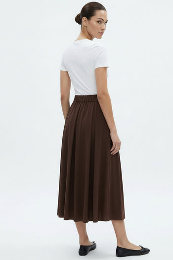 Pileli Cepli Dokuma Midi Etek