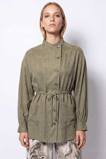 Dik Yaka Beli Bağcıklı Regular Cupra Ceket