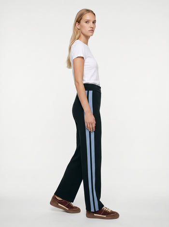 Geniş Paça Yanları Denim Şeritli Regular Örme Pantolon