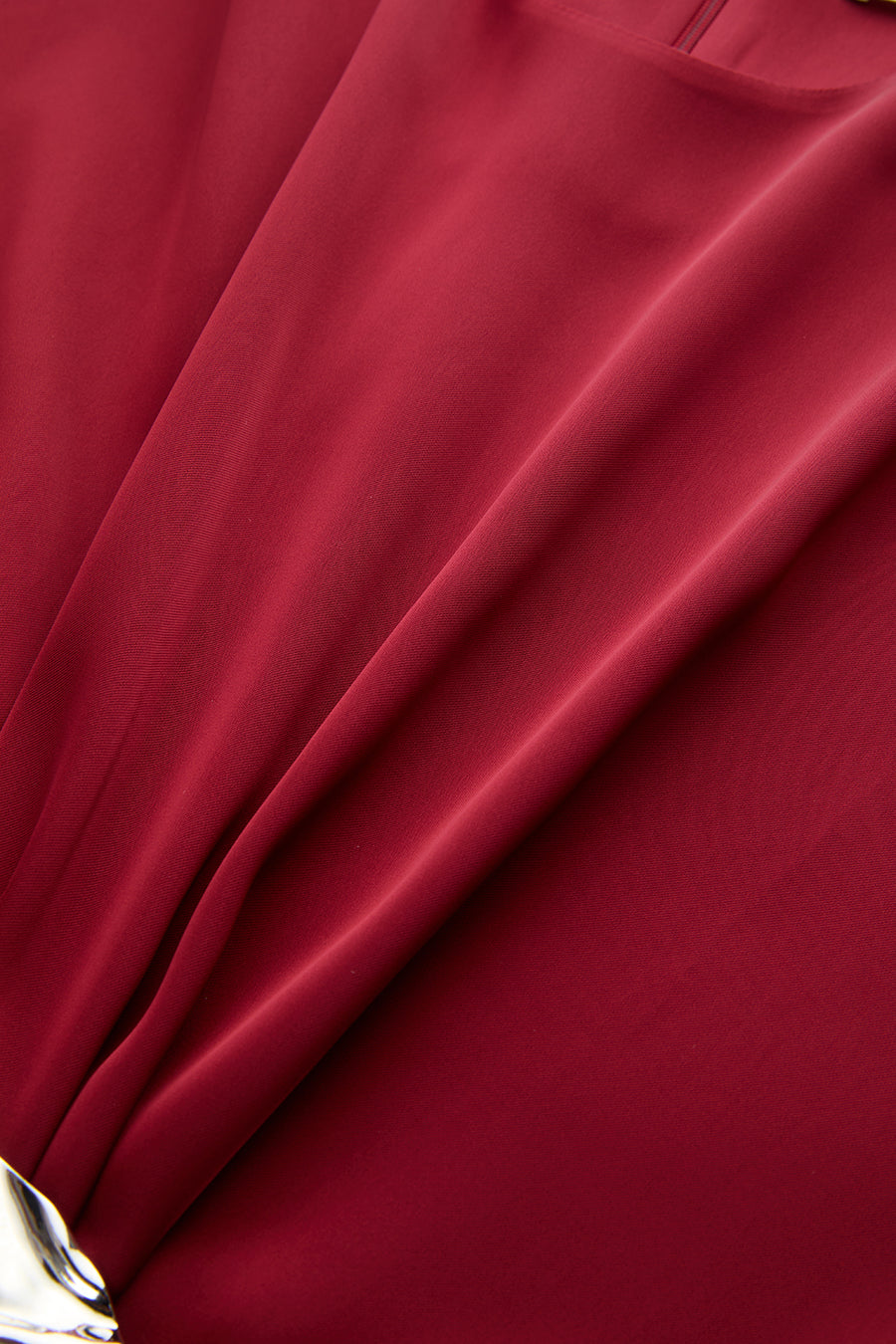 Bisiklet Yaka Metal Tokalı Beli Drapeli Volanlı Bordo Bluz