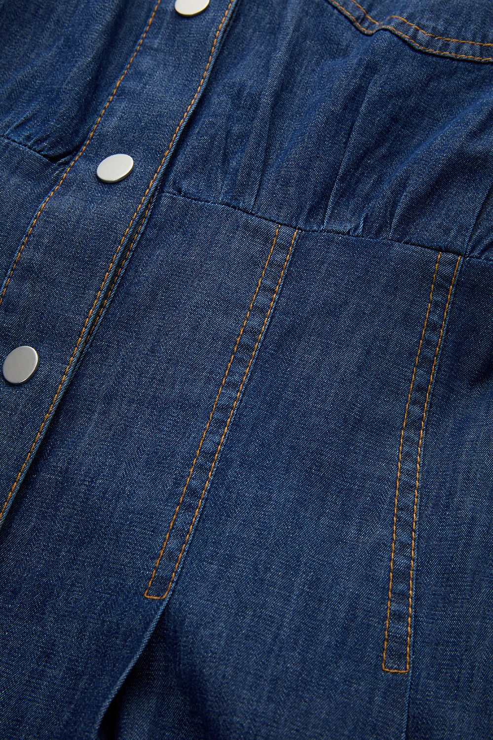 Uzun Kollu Bele Oturan Slim Fit Midi Denim İndigo Elbise