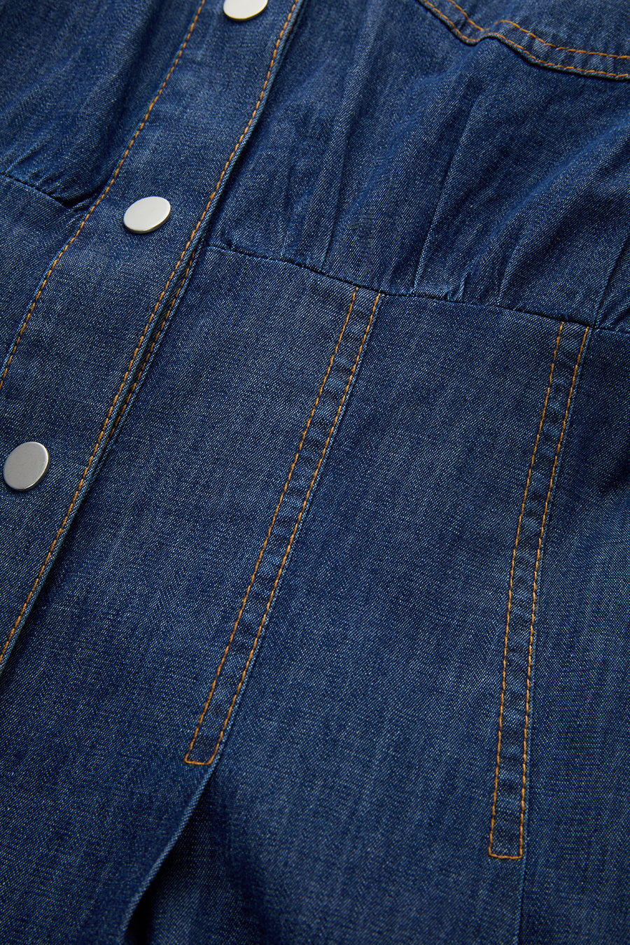 Uzun Kollu Bele Oturan Slim Fit Midi Denim İndigo Elbise