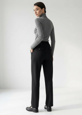 Bağcıklı Regular Örme Siyah Pantolon