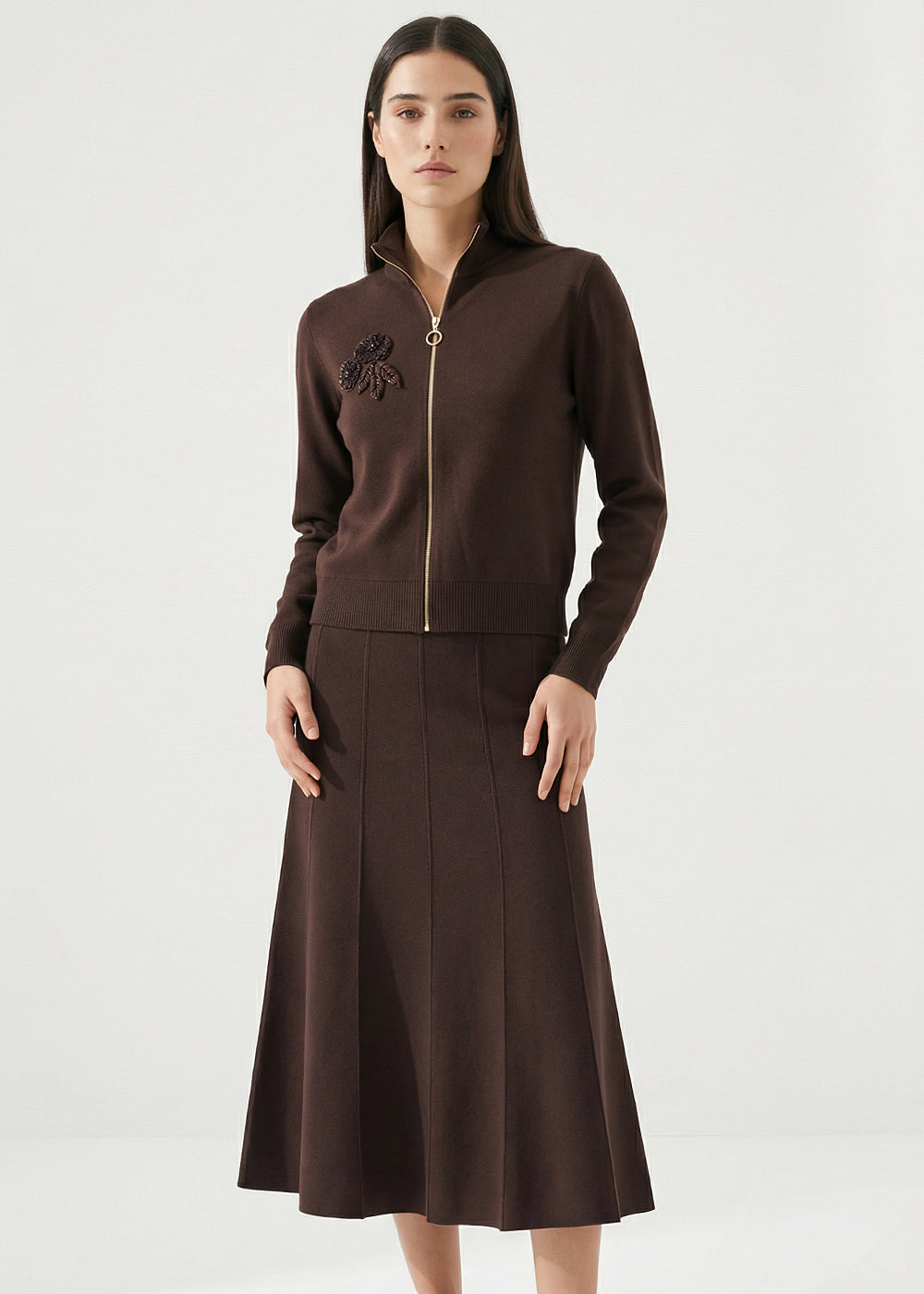 Fermuarlı Dik Yaka Uzun Kollu Regular Triko Hırka