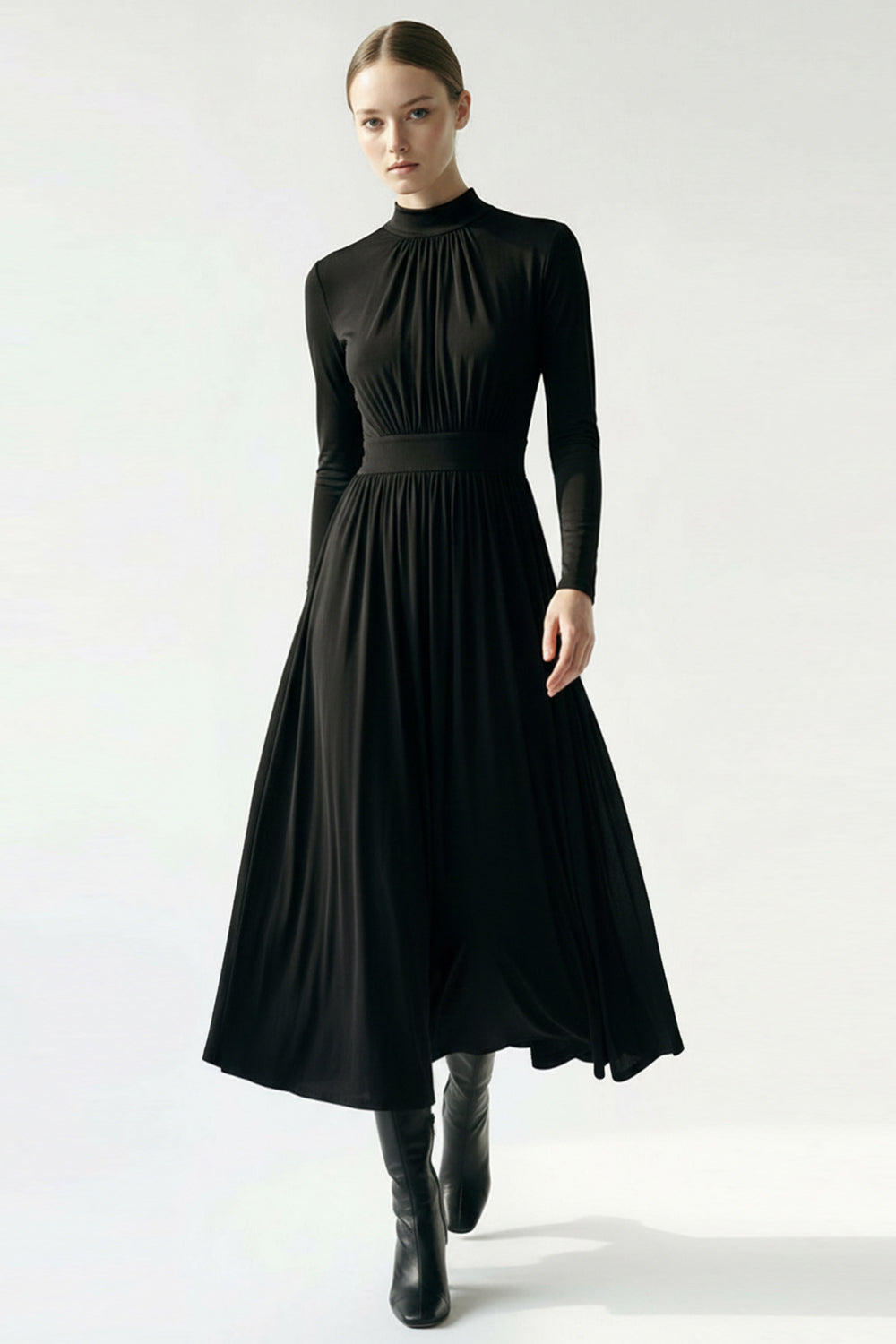 Balıkçı Yaka Uzun Kollu Midi Örme Regular Elbise