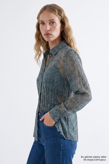 Astarlı Beli Nervür Dikişli Slim Fit Şifon Çok Renkli Gömlek