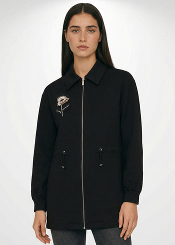 Beli Bağcıklı Örme İşlemeli Sweatshirt