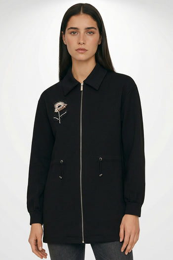 Beli Bağcıklı Örme İşlemeli Sweatshirt