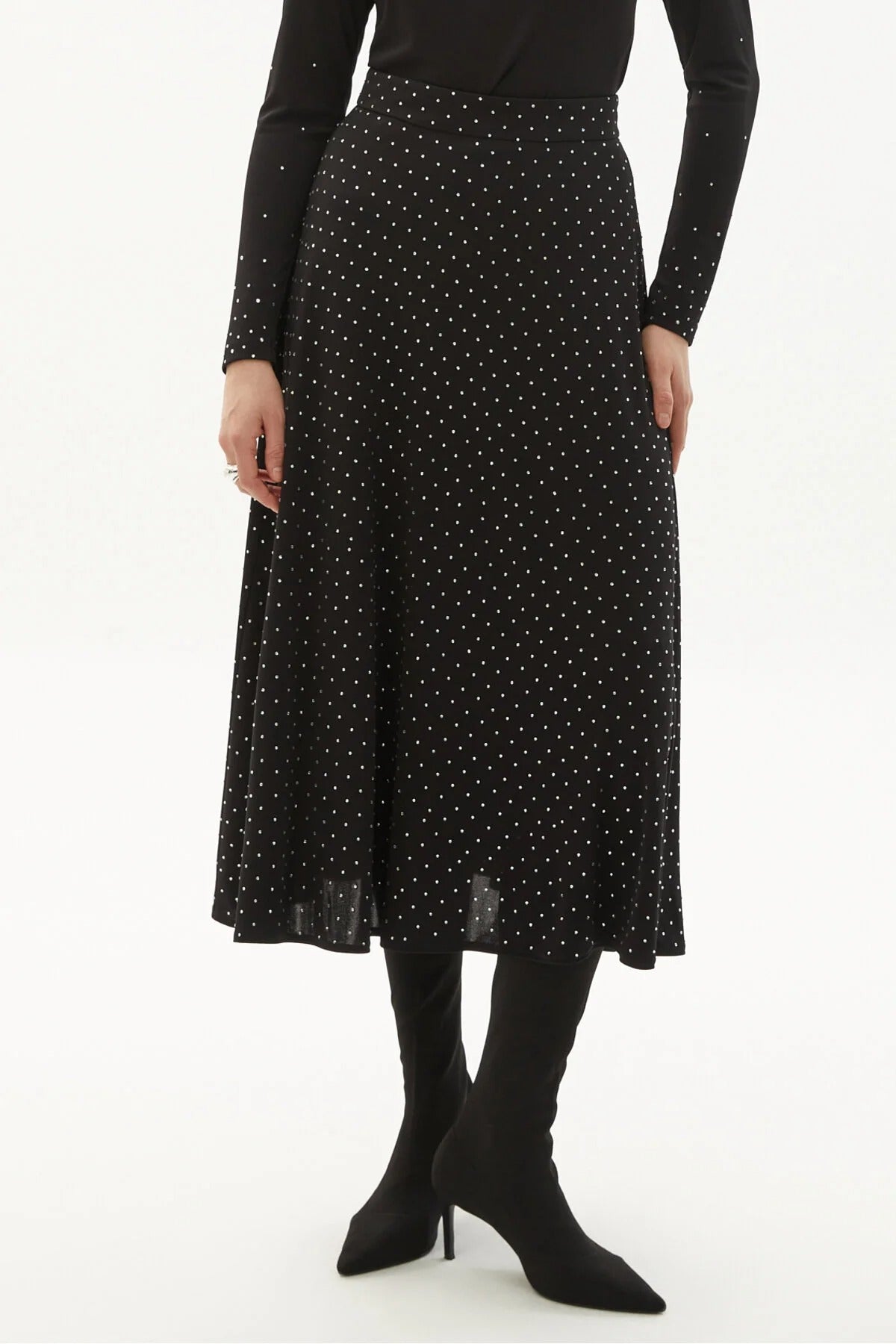 Taş Baskılı Örme Regular Midi Etek