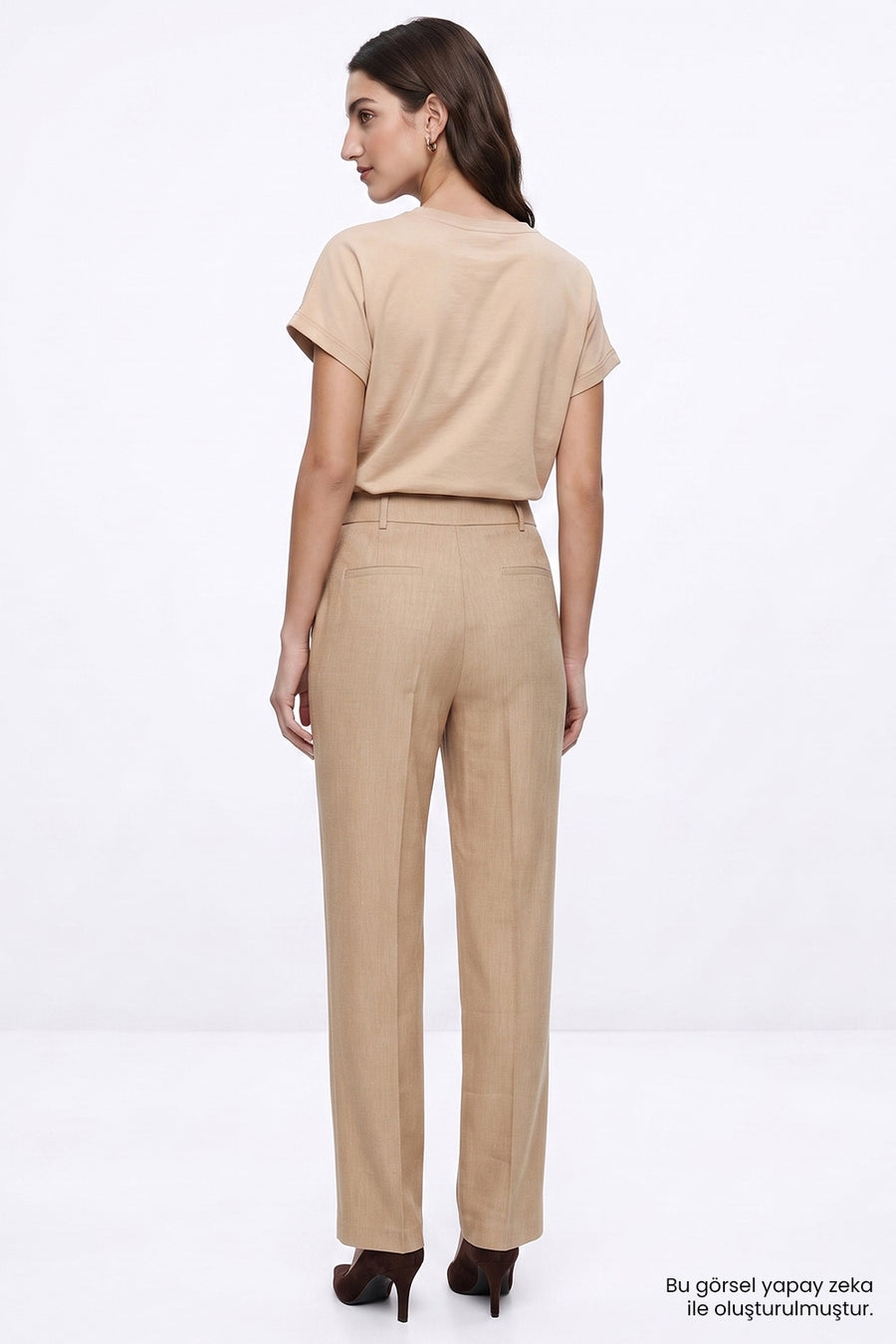 Yüksek Bel Keten Karışımlı Regular Camel Pantolon