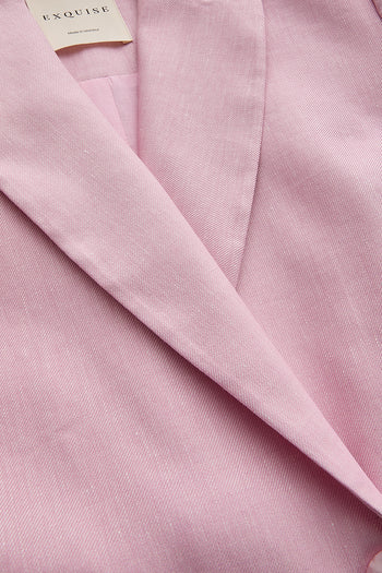 Kruvaze Yaka Keten Regular Pembe Blazer Ceket