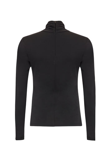 Drapeli Yaka Uzun Kollu Örme Regular Siyah Bluz