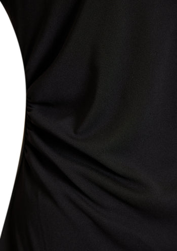 Drapeli Yaka Uzun Kollu Örme Regular Siyah Bluz