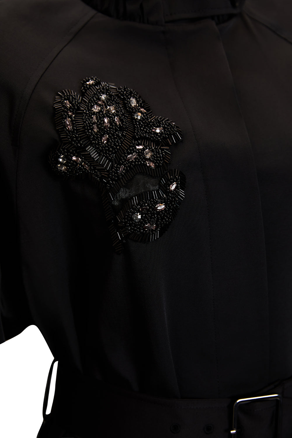 Taş İşlemeli Dik Yaka Kemerli Regular Trençkot