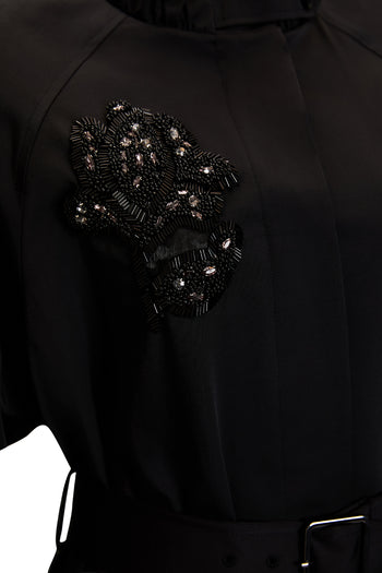 Taş İşlemeli Dik Yaka Kemerli Regular Trençkot